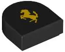 Black Tile, Round 1 x 1 Half Circle Extended with Ferrari Logo, Yellow Horse Pattern
