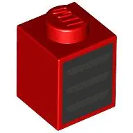 Red Brick 1 x 1 with Dark Silver Grille / Air Vents on Black Background Pattern