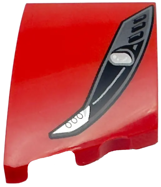 Red Wedge 3 x 2 Left No Studs with Ferrari Car Headlight, Black and Dark Silver Casing, Silver Bulb 