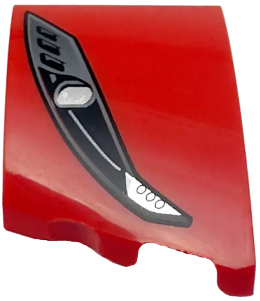 Red Wedge 3 x 2 Right No Studs with Ferrari Car Headlight, Black and Dark Silver Casing, Silver Bulb