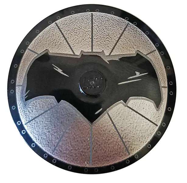 Black Dish 4 x 4 Inverted (Radar) with Solid Stud with Bat on Silver Background Batman Logo Pattern