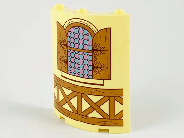 Bright Light Yellow Cylinder Quarter 4 x 4 x 6 with Window, Medium Nougat Shutters and Railing Patte