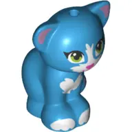 Dark Azure Cat, Friends Style, Sitting with Lime Eyes, Dark Pink Nose and Mouth, White Patches and P