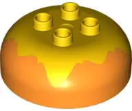 Orange Duplo, Brick Round 4 x 4 Dome Top with 2 x 2 Studs with Marbled Yellow Pattern