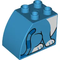 Dark Azure Duplo, Brick 2 x 3 x 2 Slope Curved with Tail with Blue Stripes, White Paws and Chest, Ca