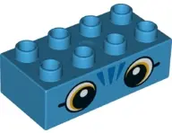 Dark Azure Duplo, Brick 2 x 4 with Orange Eyes and 3 Blue Whiskers Pattern