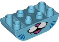Medium Azure Duplo, Brick 2 x 4 Slope Curved Inverted Double with Dark Pink Nose and Tongue, White M