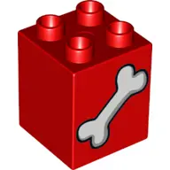 Red Duplo, Brick 2 x 2 x 2 with White Bone Pattern