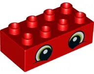 Red Duplo, Brick 2 x 4 with Lime Eyes Pattern
