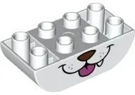 White Duplo, Brick 2 x 4 Slope Curved Inverted Double with Reddish Brown Nose, Dark Pink Tongue, and