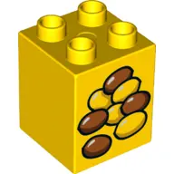 Yellow Duplo, Brick 2 x 2 x 2 with Brown and Yellow Food Pellets Pattern
