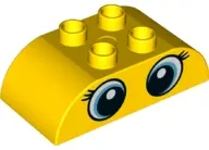 Yellow Duplo, Brick 2 x 4 Slope Curved Double with Circled Black Eyes with Eyelashes, Medium Azure H
