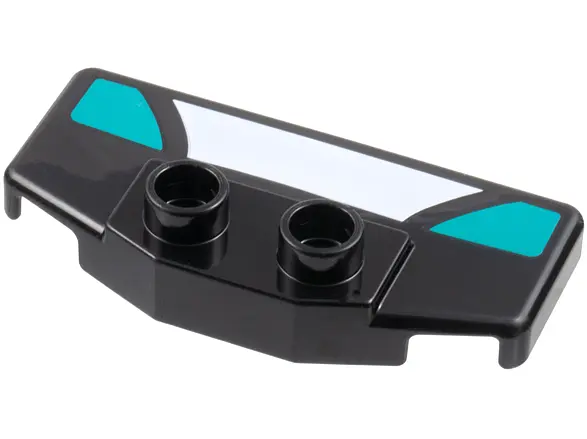 Black Duplo Rear Spoiler / Wing with White Trapezoid and 2 Dark Turquoise Markings Pattern