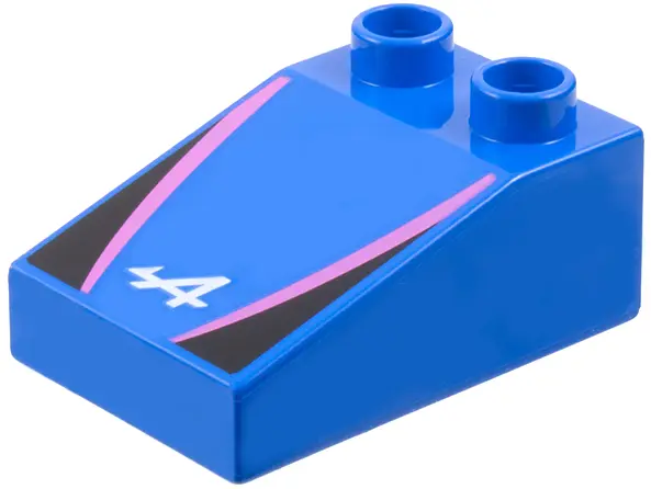 Blue Duplo, Brick 3 x 2 Slope 33 with Alpine Formula 1 Logo Stylized White Capital Letter A, Dark Pi