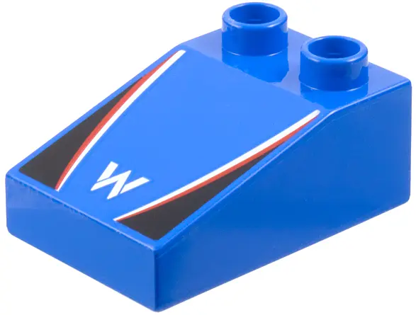 Blue Duplo, Brick 3 x 2 Slope 33 with Williams Formula 1 Logo Stylized Capital Letter W, White and R