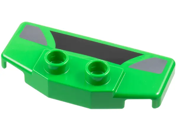 Bright Green Duplo Rear Spoiler / Wing with Black Trapezoid and 2 Dark Silver Markings Pattern