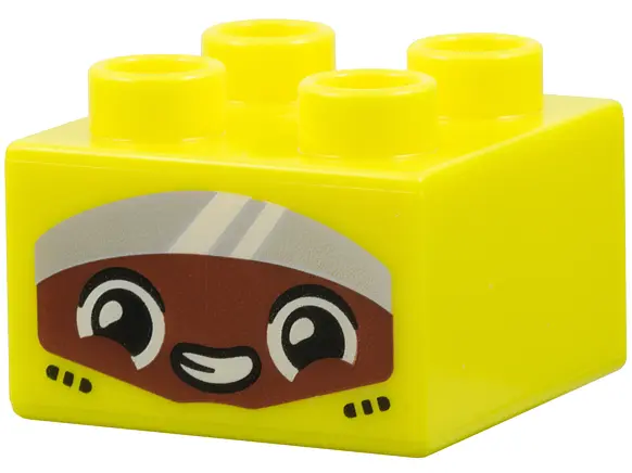 Neon Yellow Duplo, Brick 2 x 2 with Seat Belts, Reddish Brown Face with Black and White Eyes, Open M