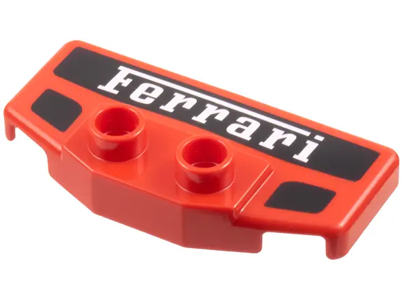 Red Duplo Rear Spoiler / Wing with White 'Ferrari' on Black Background, 2 Black Markings Pattern