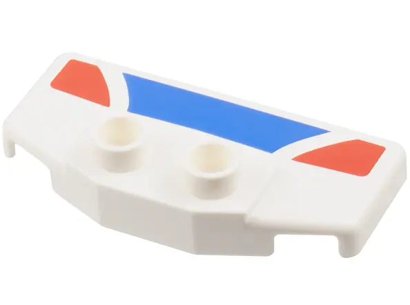 White Duplo Rear Spoiler / Wing with Blue Trapezoid and 2 Red Markings Pattern