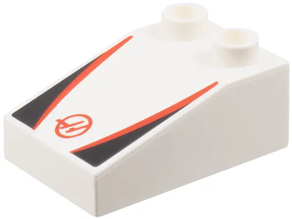 White Duplo, Brick 3 x 2 Slope 33 with Haas Formula 1 Logo Stylized Capital Letter H in Circle, Red 