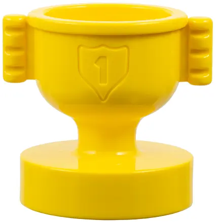 Yellow Duplo Utensil Trophy Cup with Number 1 in Shield - Closed Ridged Handles with Shallow Notches