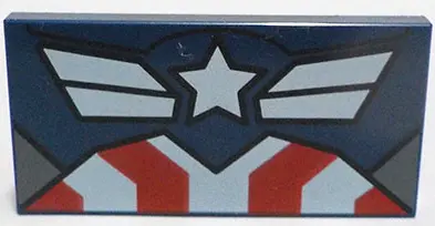 Dark Blue Tile 2 x 4 with Star, Red and White Stripes and Dark Bluish Gray Triangles Pattern (BrickH
