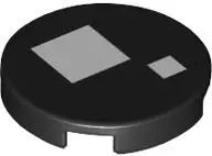 Black Tile, Round 2 x 2 with Bottom Stud Holder with 2 White Squares Pattern (BrickHeadz WALL-E Eye)