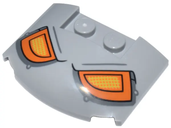 Light Bluish Gray Wedge 3 x 4 x 2/3 Triple Curved with Orange and Yellow Headlights / Eyes Pattern