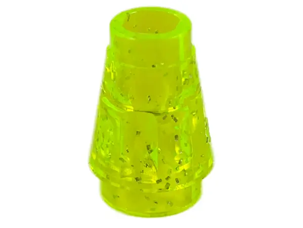 Glitter Trans-Neon Green Cone 1 x 1 with Top Groove