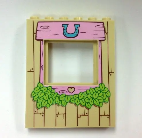 Tan Panel 1 x 6 x 6 with Window with Pink Wood Frame, Horseshoe, Heart and Leaves Pattern