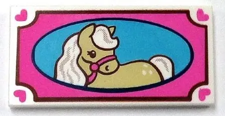 White Tile 2 x 4 with Dark Pink Picture Frame and Tan Horse Pattern