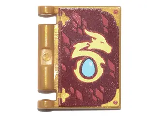 Pearl Gold Minifigure, Utensil Book Cover with Gold Dragon Head, Red Diamonds, Medium Azure Egg on D