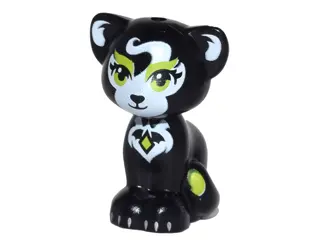 Black Cat, Friends Style, Sitting with Lime Eyes and Eyebrows, Black Eyelashes and Nose, White Inner