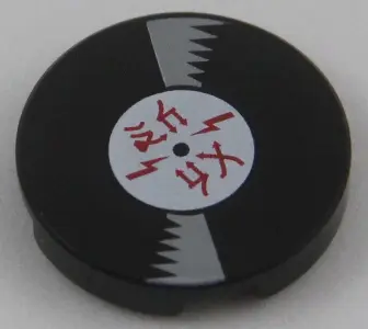 Black Tile, Round 2 x 2 with Bottom Stud Holder with Vinyl Record with Red Ninjago Logogram 'AC DC' 