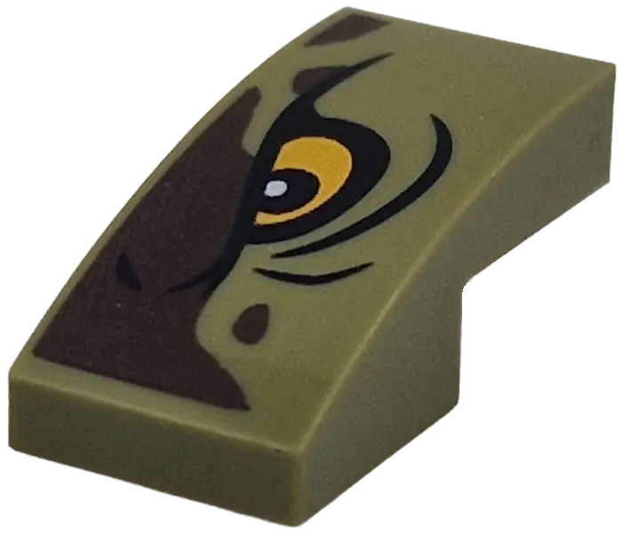 Green Slope, Curved 2 x 1 x 2/3 with Dark Brown Markings, Bright Light Orange Eye with Black Outline