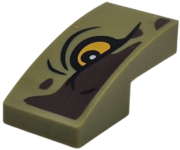 Green Slope, Curved 2 x 1 x 2/3 with Dark Brown Markings, Bright Light Orange Eye with Black Outline