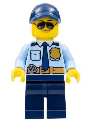 Police - City Officer Shirt with Dark Blue Tie and Gold Badge, Dark Tan Belt with Radio, Dark Blue L