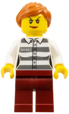 Police - Jail Prisoner 50382 Prison Stripes, Female, Dark Red Legs, Scowl with Peach Lips, Orange Po