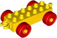 Yellow Duplo Car Base 2 x 6 with Open Hitch End and Red Wheels