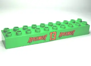 Bright Green Duplo, Brick 2 x 10 with 'RIPSLINGER 13 RIPSLINGER' Pattern