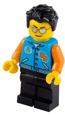 Man, Dark Azure Letter Jacket, Black Legs, Black Hair