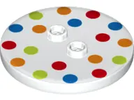 White Tile, Round 4 x 4 with 2 Hollow Studs with Polka Dot Pattern