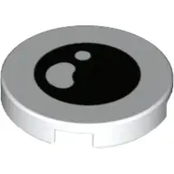 White Tile, Round 2 x 2 with Bottom Stud Holder with Black Eye with White Kidney Shaped Pupil and Sm