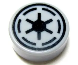 Light Bluish Gray Tile, Round 1 x 1 with SW Emblem of the Galactic Republic with 6 Spokes Pattern