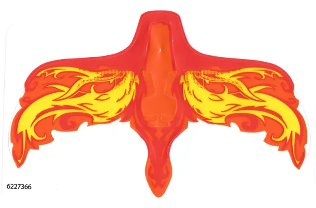 Trans-Clear Plastic Wings with Yellow and Orange Flames on Red Background Pattern