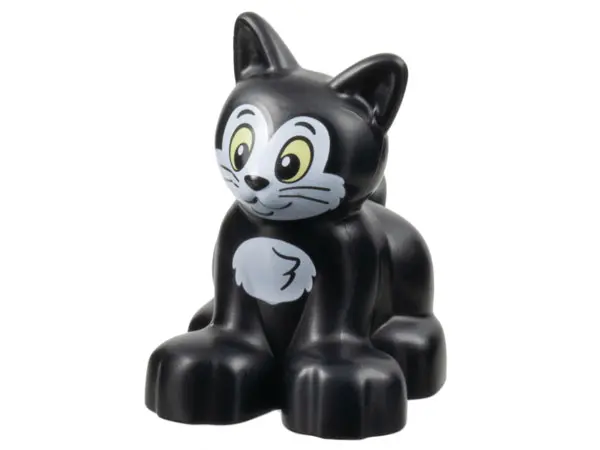 Black Duplo Cat Kitten Sitting with Bright Light Yellow Eyes and White Face and Chest Pattern (Figar