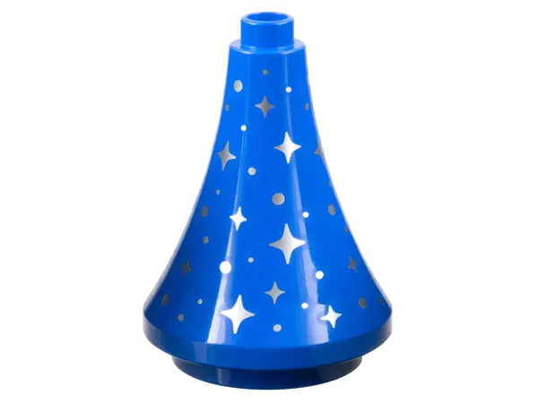 Blue Duplo Roof Spire 3 x 3 x 3 (Tapered Cone) with Silver Sparkles and Dots Pattern