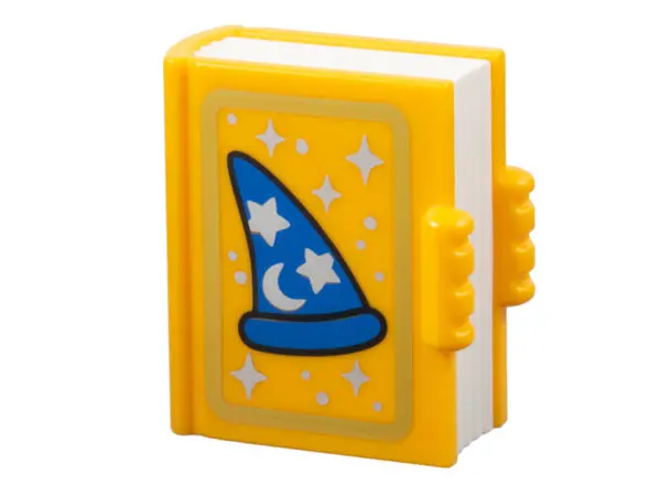 Bright Light Orange Duplo Utensil Book with Molded White Pages and Printed Blue Wizard Hat, Gold Bor