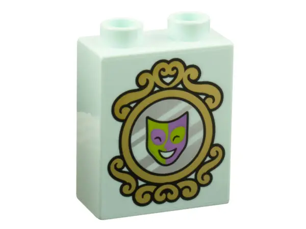 Light Aqua Duplo, Brick 1 x 2 x 2 with Magic Mirror with Gold Frame, with / without Lime and Medium 