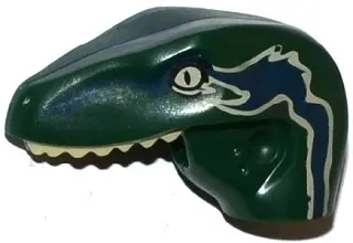 Dark Green Dinosaur Head Raptor with Pin Hole with Tan Teeth and Tan and Dark Blue Marks Pattern